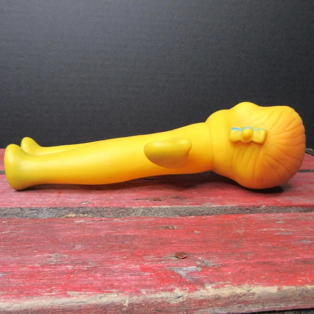 Vintage Ledraplastic Ledra Yellow Smiley Face Girl Doll Rubber Squeak Toy 8